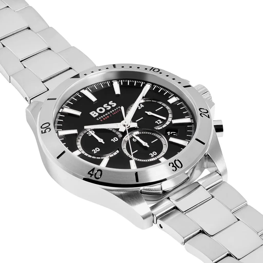 Hugo Boss Troper 1514057 Men’s Quartz Watch – Black Dial Silver Stainless Steel Bracelet
