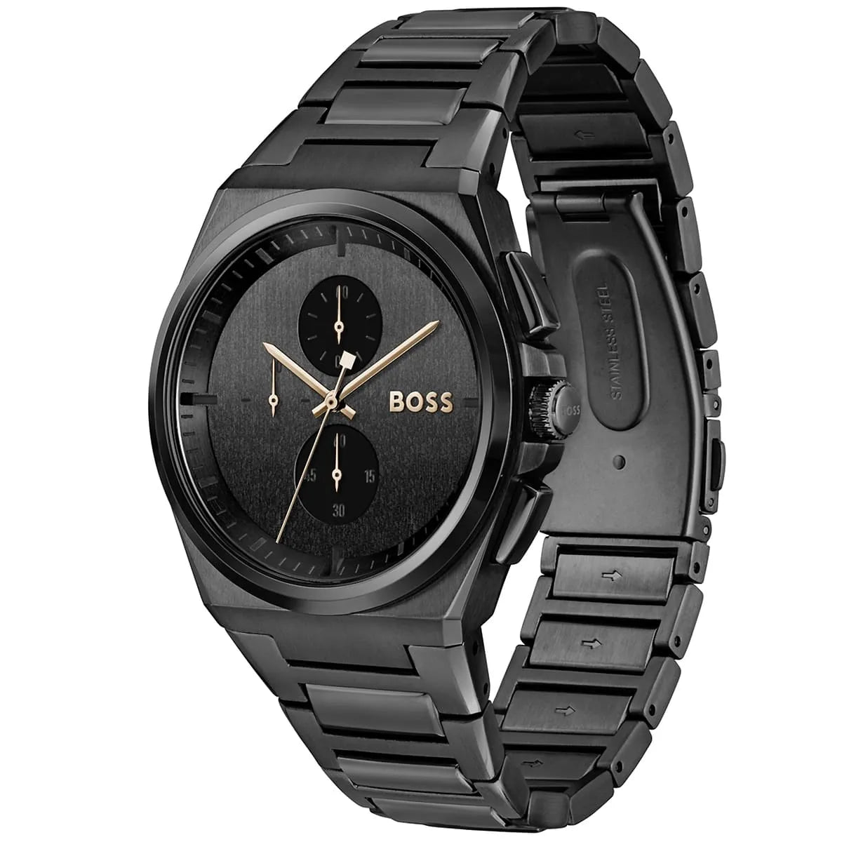 Hugo Boss Steer 1514068 Men’s Quartz Watch – Black Dial Black Stainless Steel Bracelet