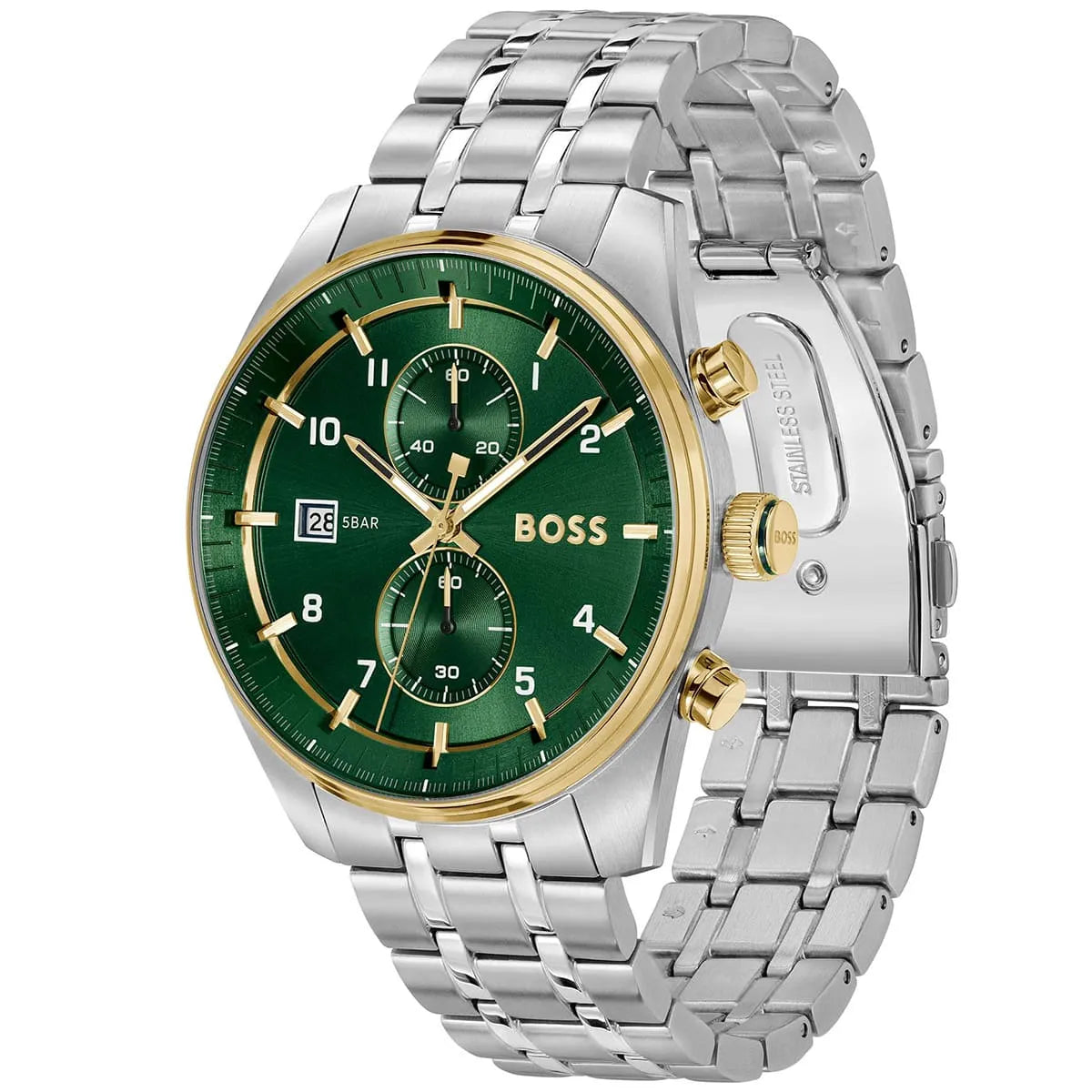 HUGO BOSS Skytraveler Men's Chronograph Watch - 1514195, Silver and Green