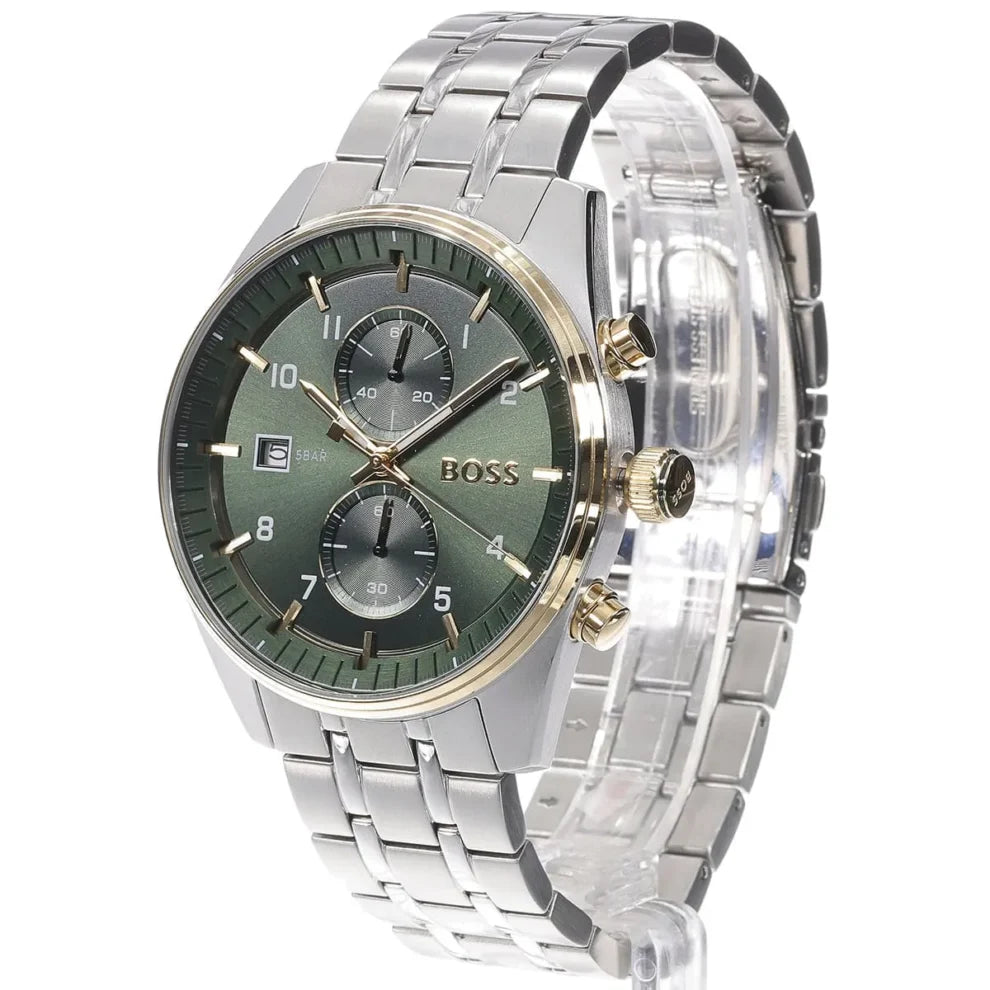 HUGO BOSS Skytraveler Men's Chronograph Watch - 1514195, Silver and Green