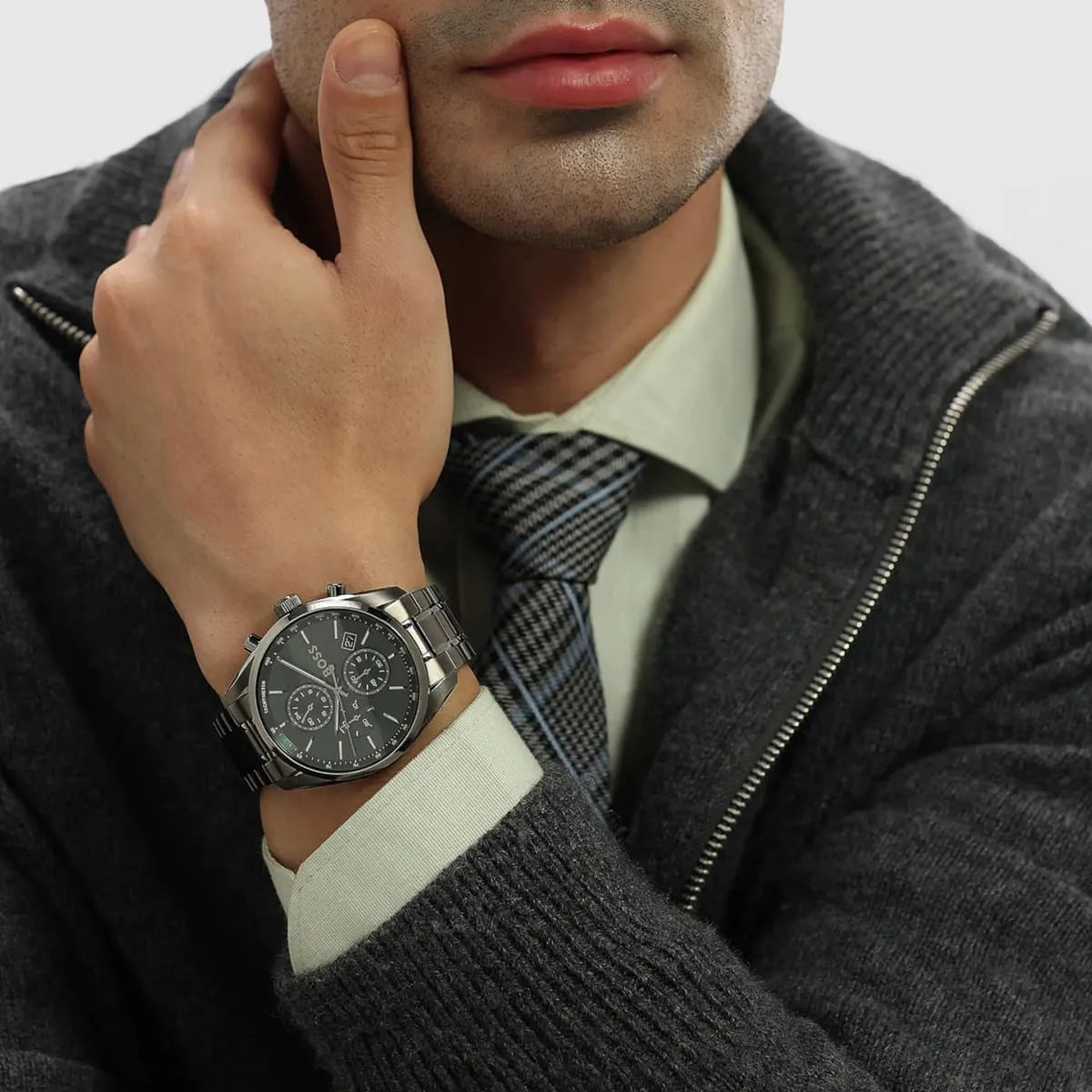 Hugo Boss Men's Watch 1514228 – Green Dial with Gray Stainless Steel Bracelet