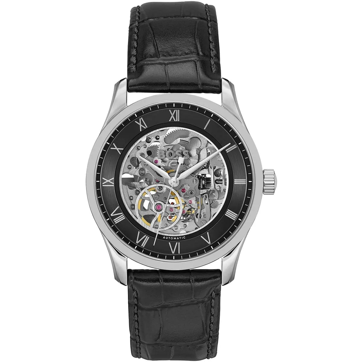 Hugo Boss Hugo Boss Principle Skeleton Men’s Automatic Watch 1514234 – Black Leather Strap – 41 mm