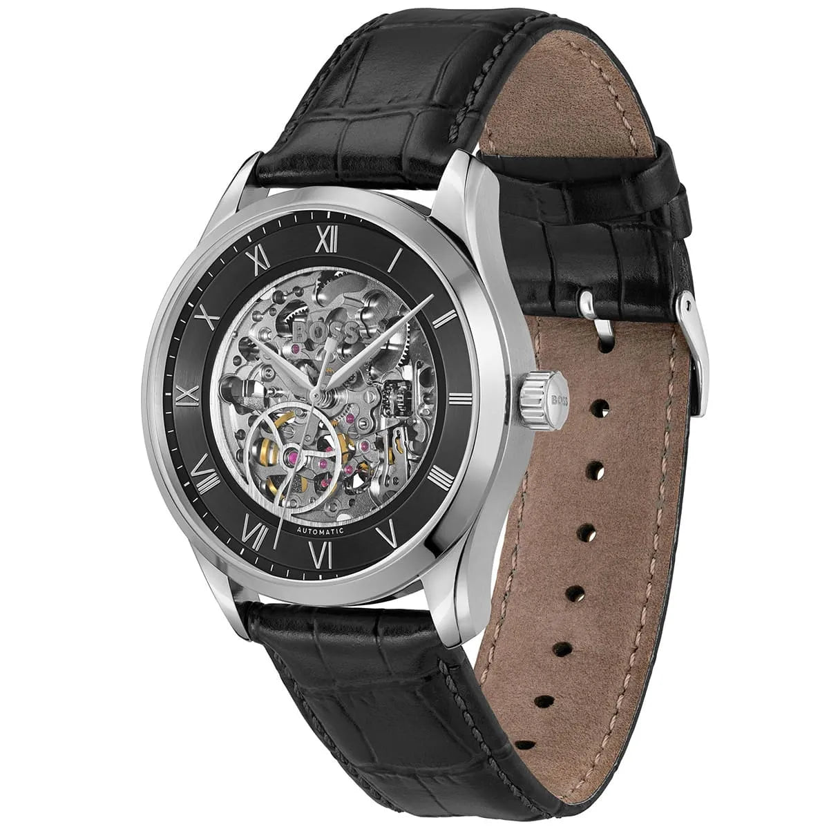 Hugo Boss Hugo Boss Principle Skeleton Men’s Automatic Watch 1514234 – Black Leather Strap – 41 mm