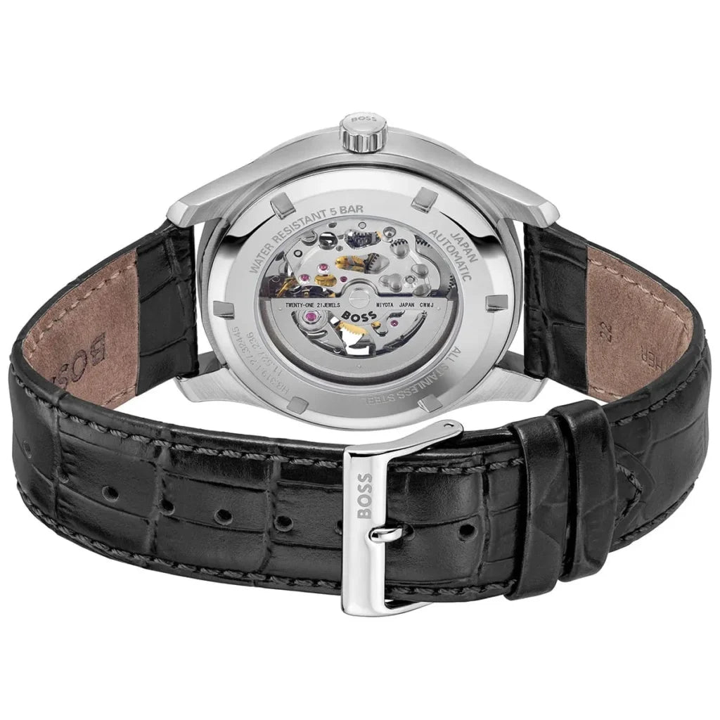 Hugo Boss Hugo Boss Principle Skeleton Men’s Automatic Watch 1514234 – Black Leather Strap – 41 mm