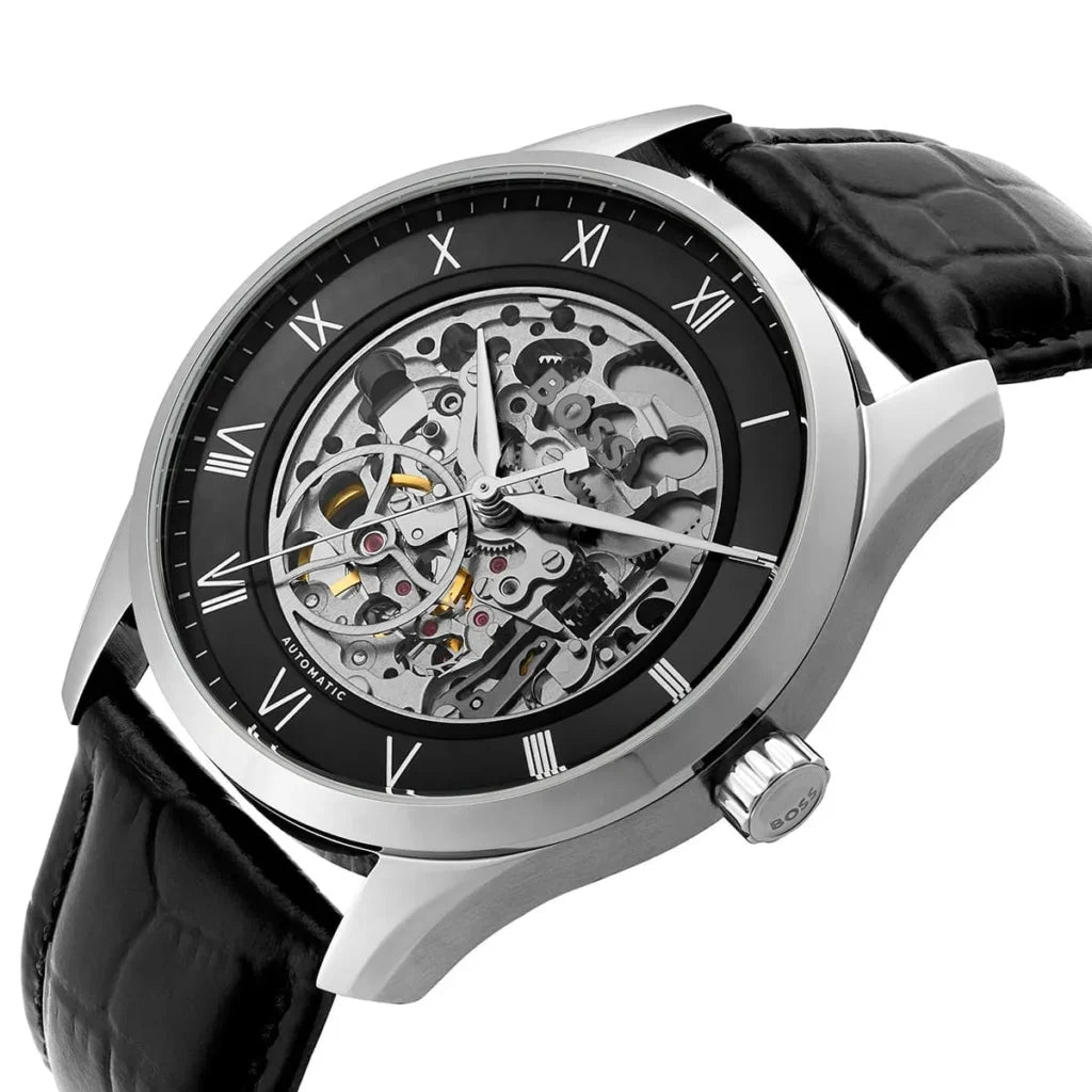 Hugo Boss Hugo Boss Principle Skeleton Men’s Automatic Watch 1514234 – Black Leather Strap – 41 mm