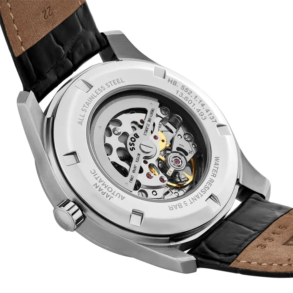 Hugo Boss Hugo Boss Principle Skeleton Men’s Automatic Watch 1514234 – Black Leather Strap – 41 mm
