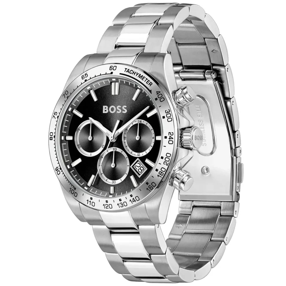 Hugo Boss Hero Men's Stainless Steel Watch 1514267 – Black Dial, Silver Strap, 43 mm