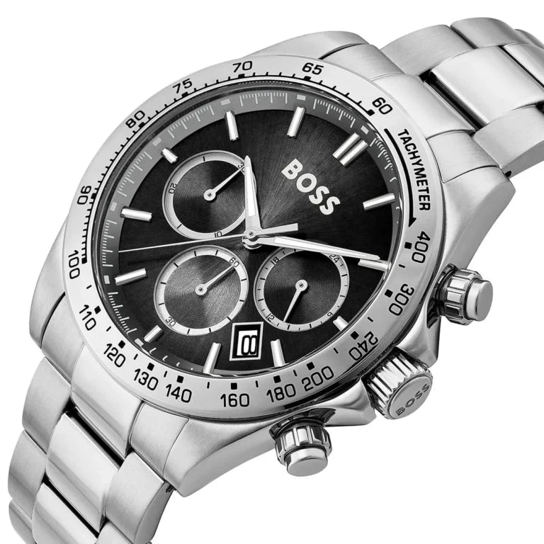 Hugo Boss Hero Men's Stainless Steel Watch 1514267 – Black Dial, Silver Strap, 43 mm
