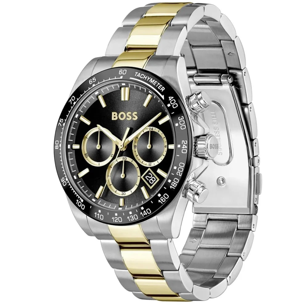 Hugo Boss Hero Men's Stainless Steel Watch 1514269 – Black Dial, Two-Tone Silver & Gold Strap, 43 mm