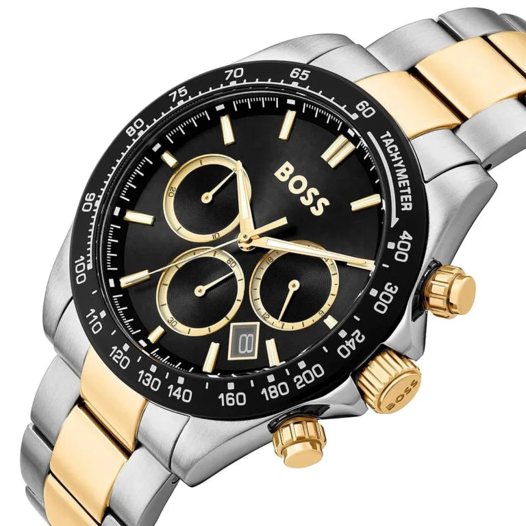 Hugo Boss Hero Men's Stainless Steel Watch 1514269 – Black Dial, Two-Tone Silver & Gold Strap, 43 mm
