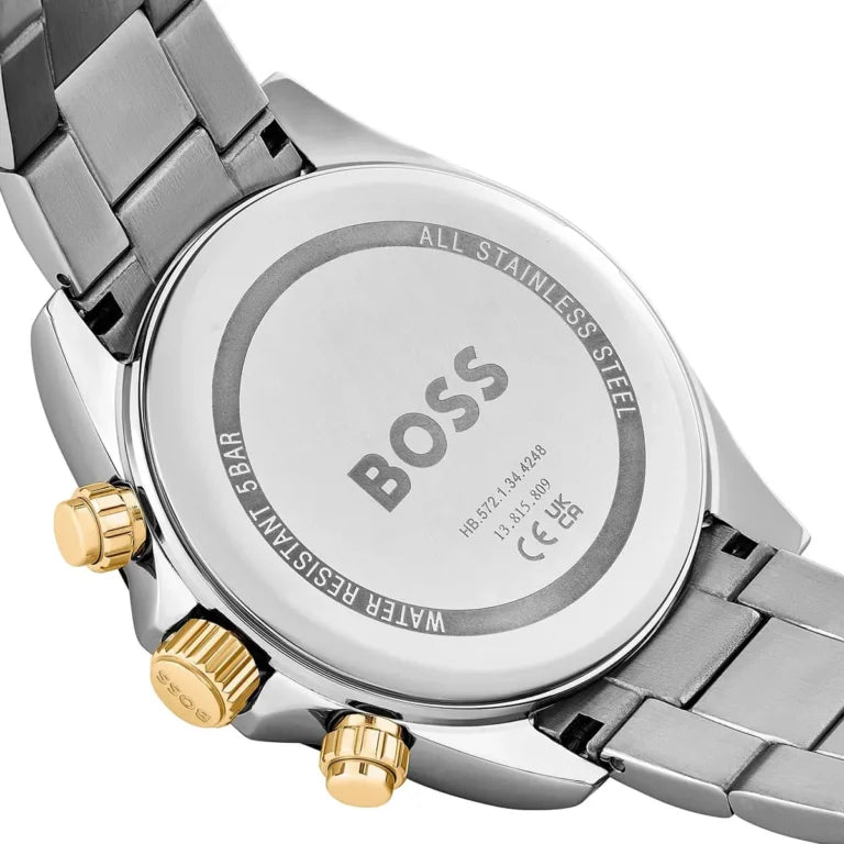 Hugo Boss Hero Men's Stainless Steel Watch 1514269 – Black Dial, Two-Tone Silver & Gold Strap, 43 mm