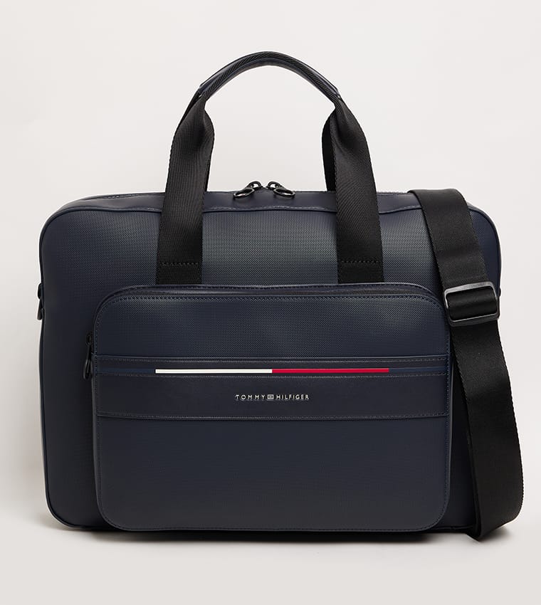 Tommy Hilfiger Navy Laptop Bag for Men – Premium Faux Leather Business Briefcase#NA-1
