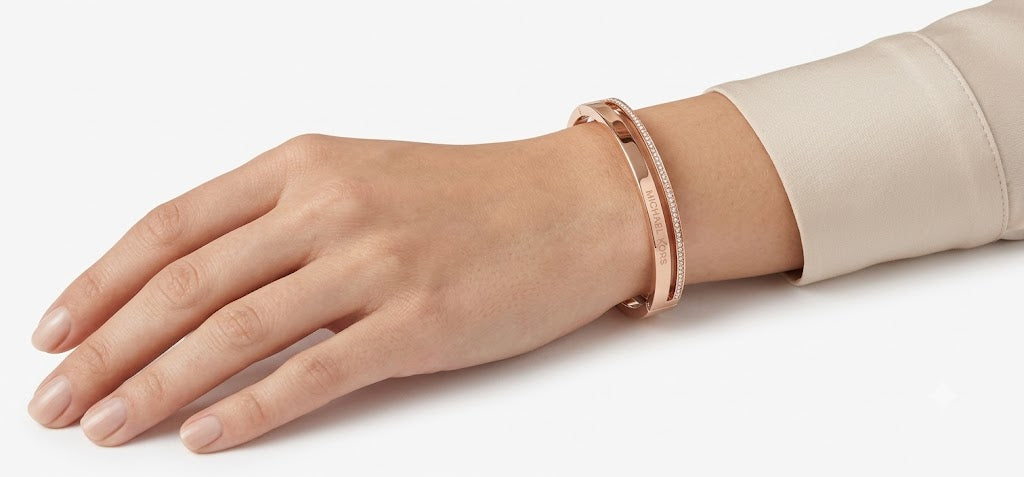 Michael Kors Brilliance Stainless Steel Rose Gold Zirconia Hinged Bangle for Women#03