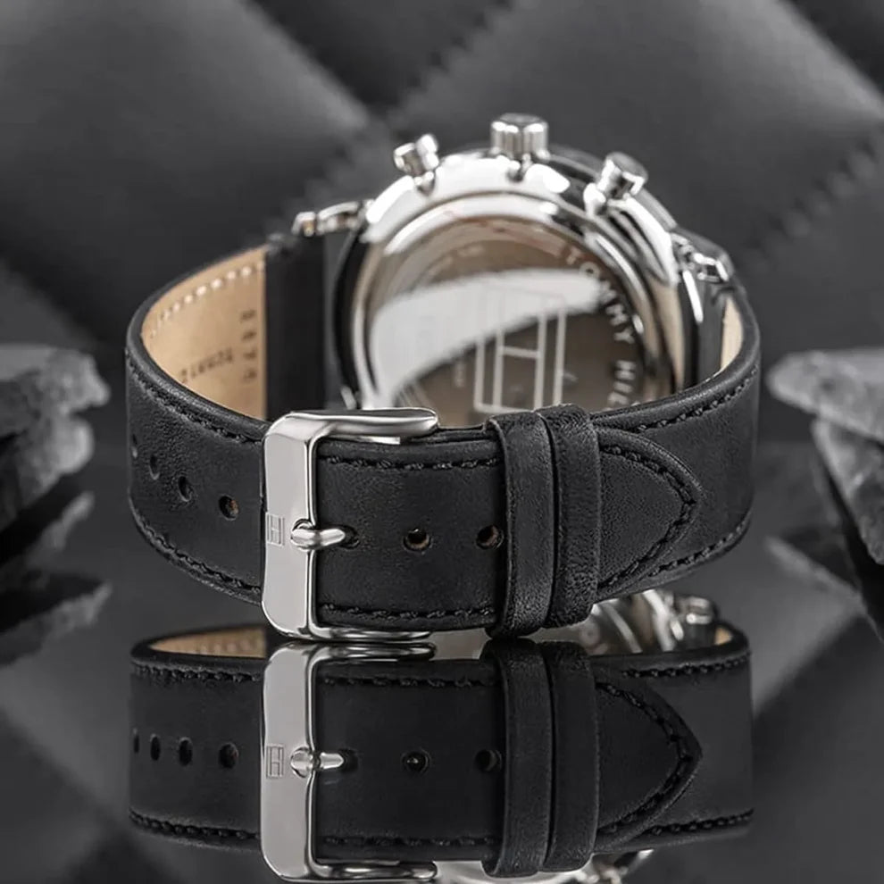 Men’s Watch – Tommy Hilfiger Legend 1710565, Black Dial with Genuine Black Leather Strap