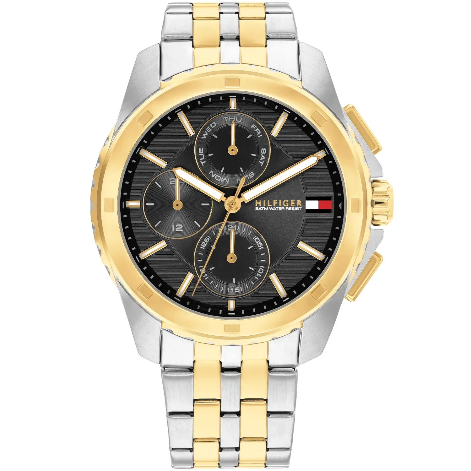 Tommy Hilfiger Walker 1710621 Men’s Two-Tone Stainless Steel Watch – 44mm Black Dial Quartz with Day & Date