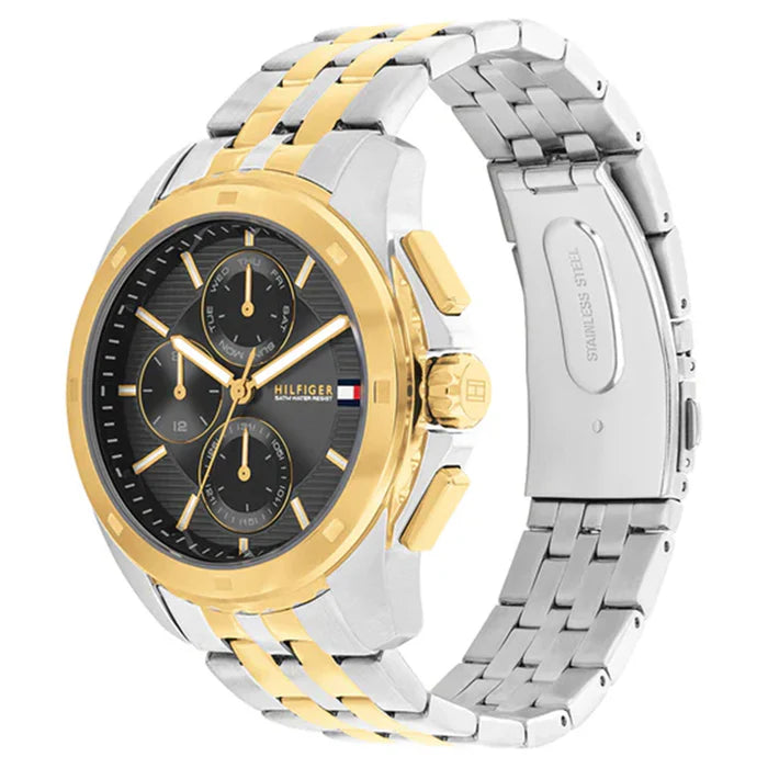 Tommy Hilfiger Walker 1710621 Men’s Two-Tone Stainless Steel Watch – 44mm Black Dial Quartz with Day & Date