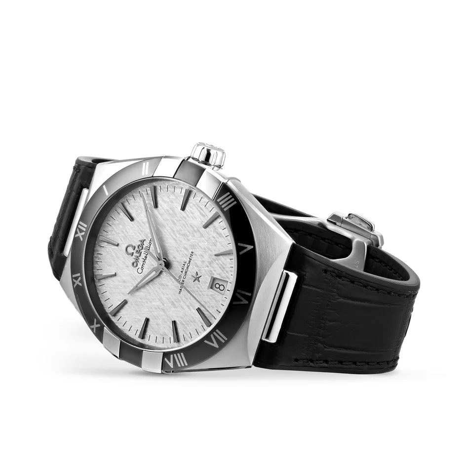 Omega Constellation Co‑Axial Master Chronometer Men’s Watch – Luxury Black Leather Strap with Silver Dial
