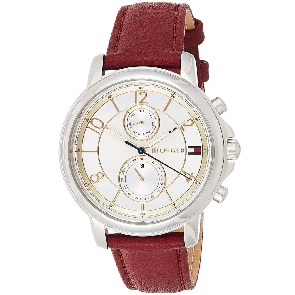 Tommy Hilfiger Claudia Women’s Watch 1781816 – Beige Dial, Red Leather Strap, 39mm Quartz Analog