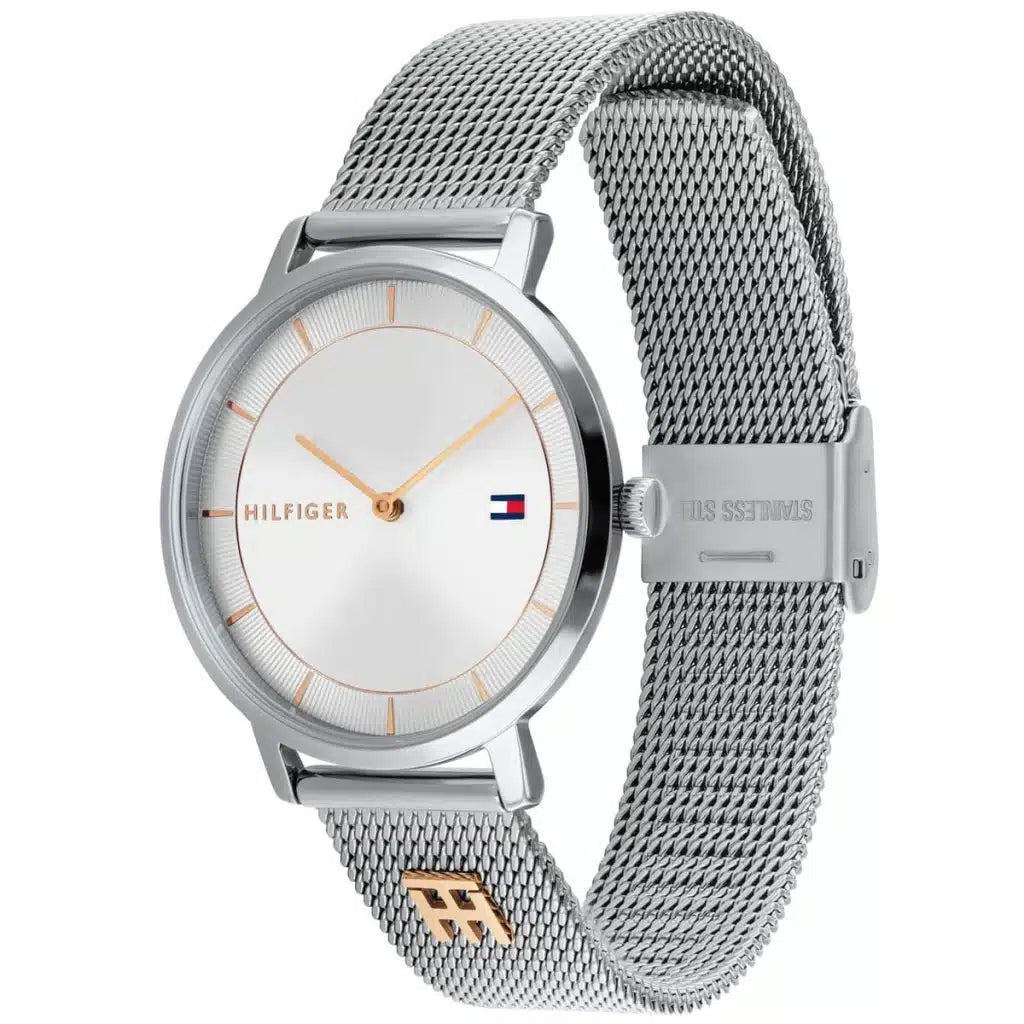 Tommy Hilfiger Tea 1782288 Women’s Silver Stainless Steel Watch – 35mm Slim Quartz Analog Timepiece