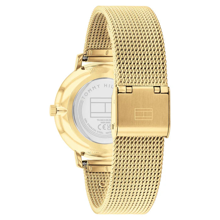 Tommy Hilfiger Women’s Gold Mesh Watch – Black Dial Elegant Slim Design | Model 1782739