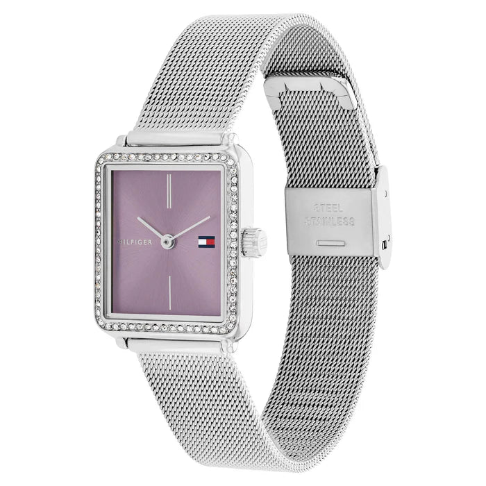 Tommy Hilfiger Women’s Stainless Steel Mesh Watch – Purple Dial, Crystal Accents (1782790)