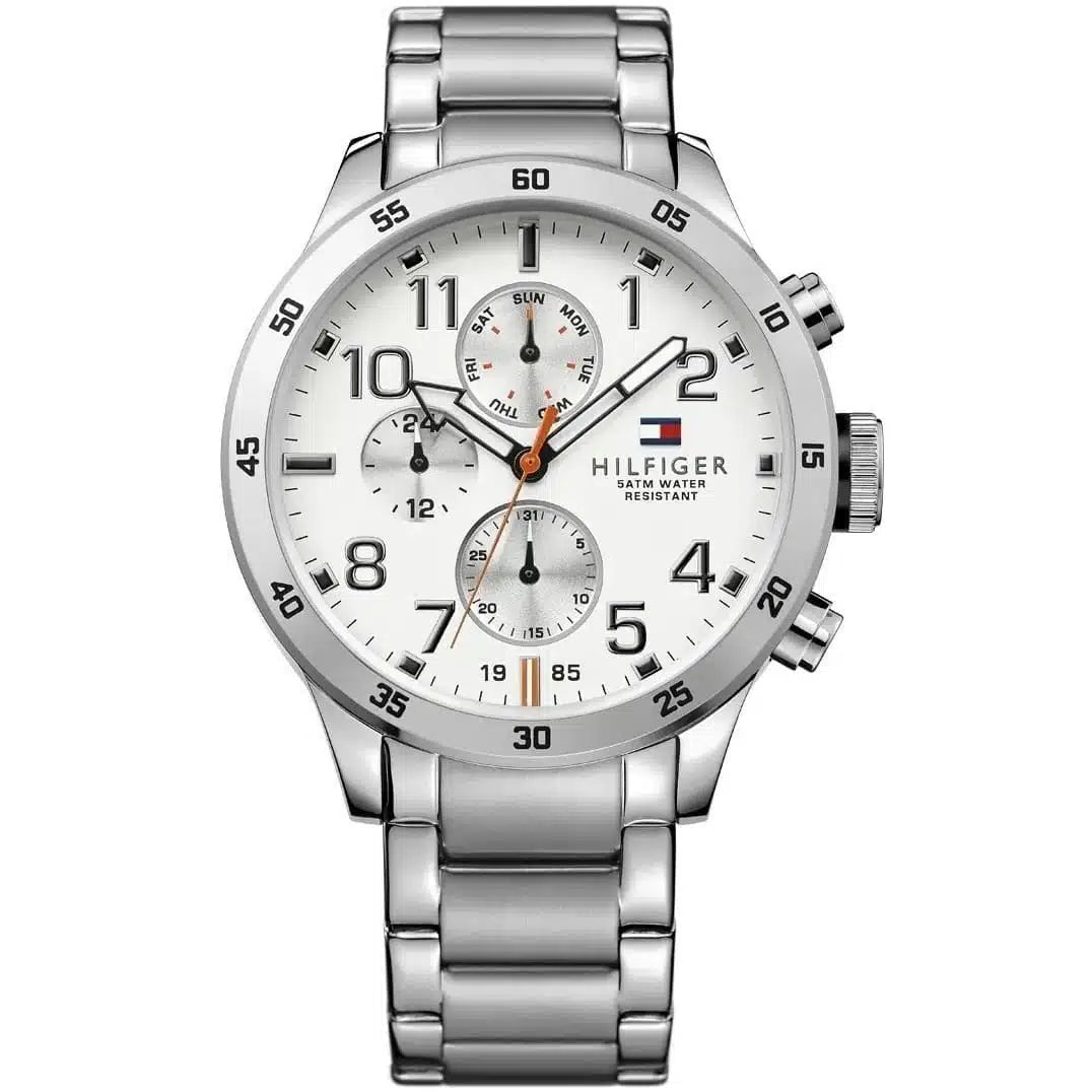 Tommy Hilfiger 1791140 Men’s Watch – Trent Silver Stainless Steel with White Dial 46mm