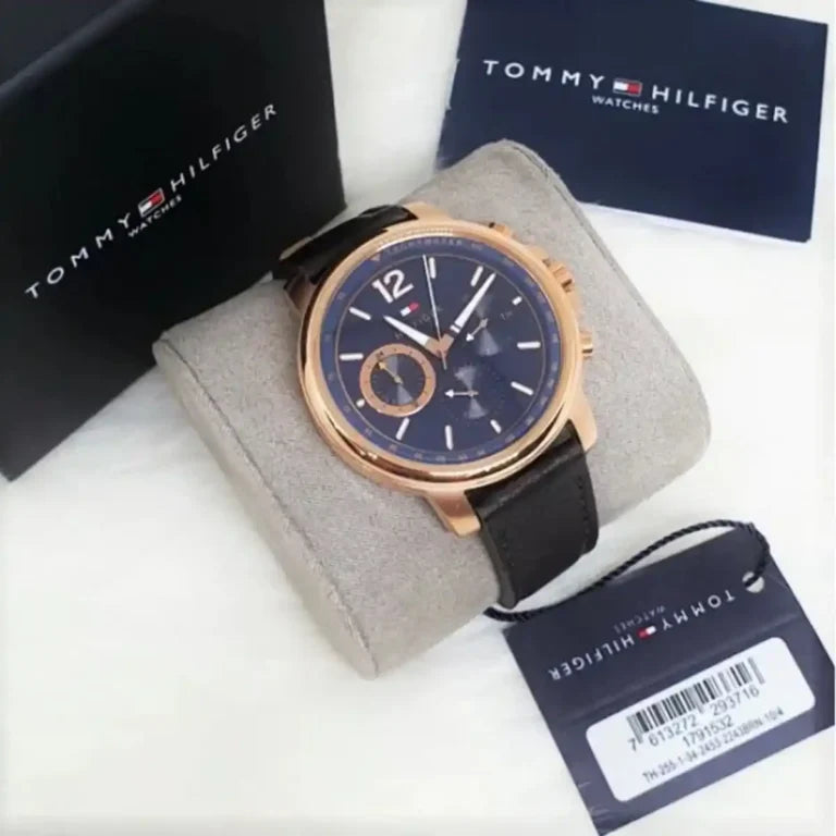 Tommy Hilfiger Men’s Watch 1791532 – Elegant Blue Dial with Brown Leather Strap