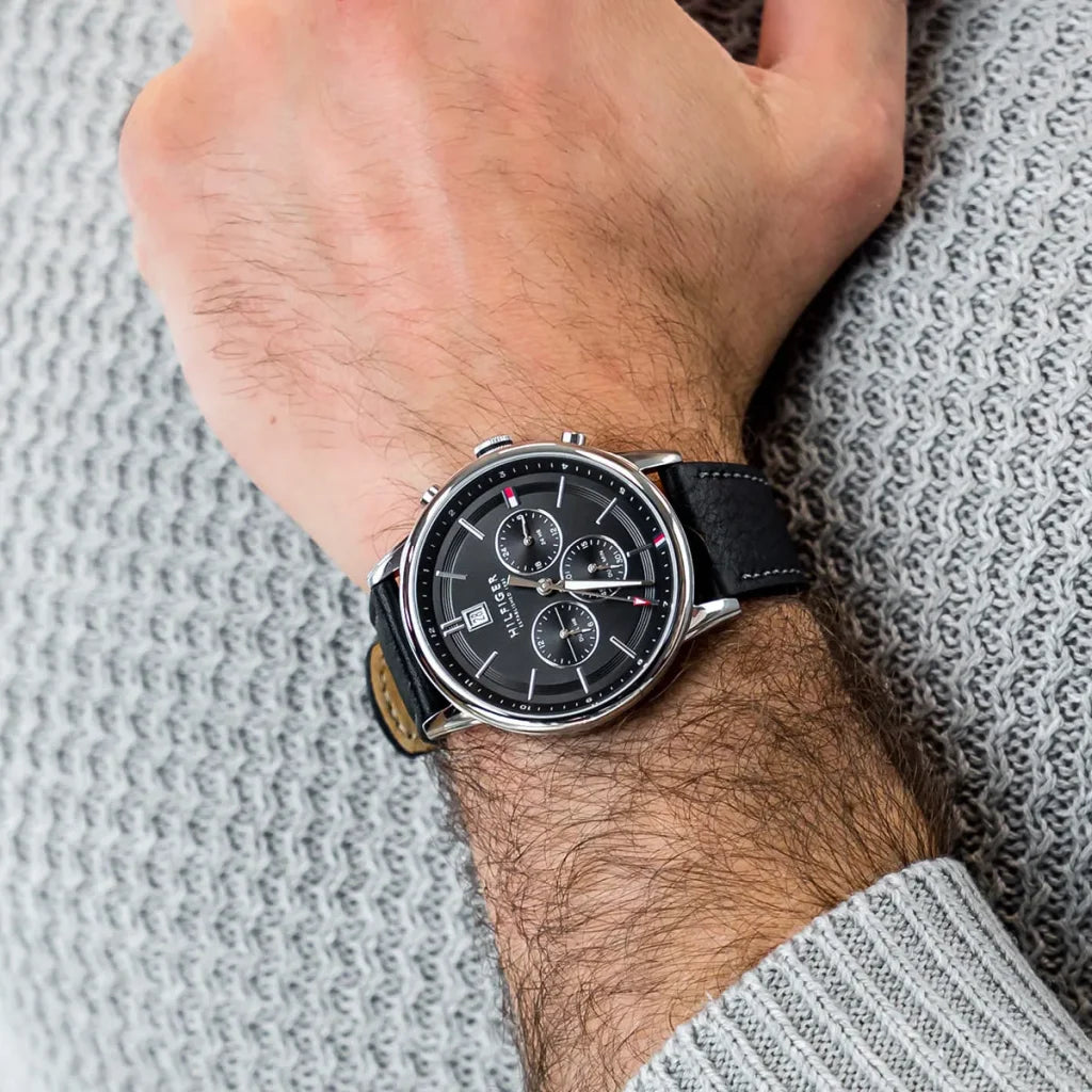 Tommy Hilfiger Kyle Men's Analog Quartz Watch 1791630 – Black Dial & Genuine Leather Strap