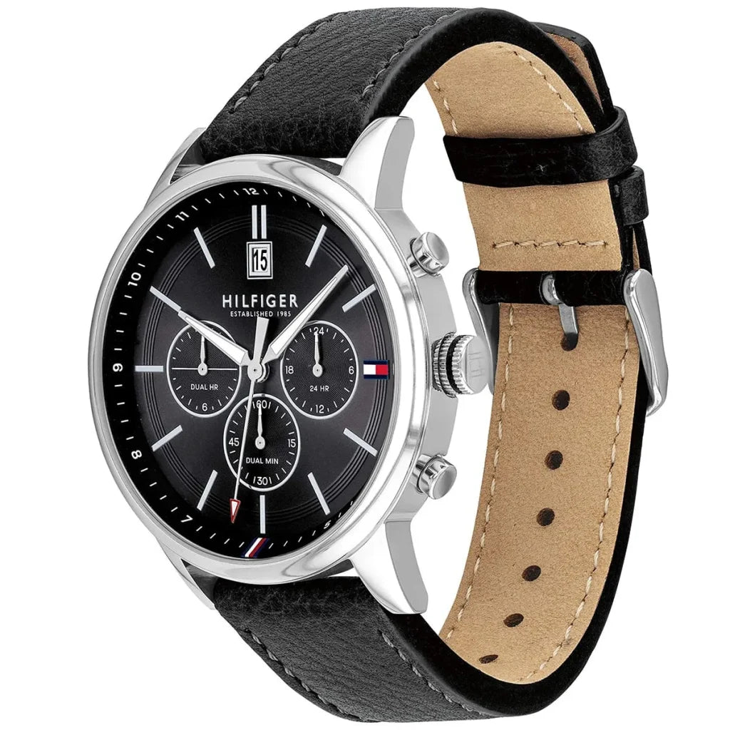 Tommy Hilfiger Kyle Men's Analog Quartz Watch 1791630 – Black Dial & Genuine Leather Strap
