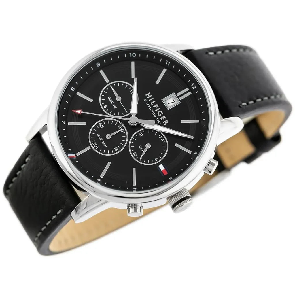 Tommy Hilfiger Kyle Men's Analog Quartz Watch 1791630 – Black Dial & Genuine Leather Strap