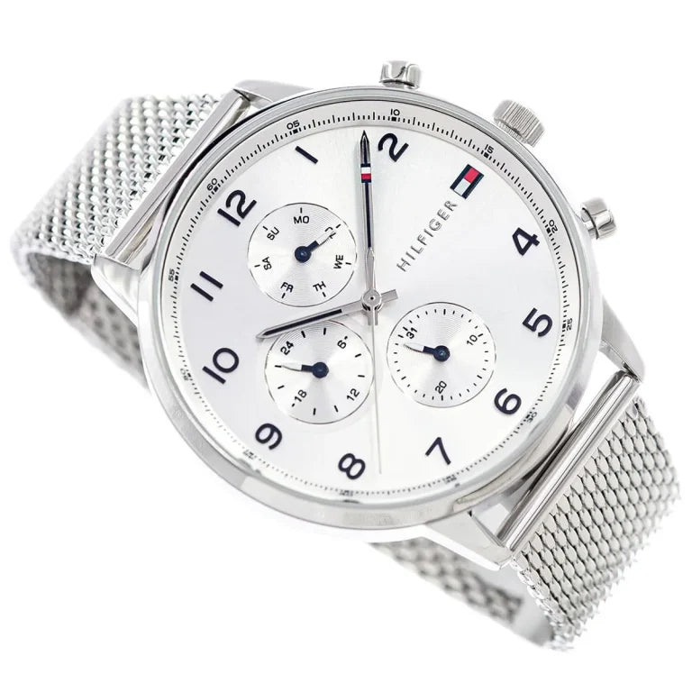 Tommy Hilfiger Men’s Watch 1791988 – Silver Stainless Steel Bracelet, White Dial, Date Display, 50M Water Resistant