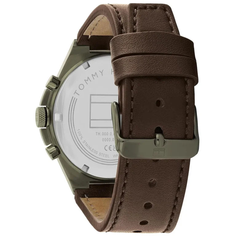 Tommy Hilfiger Dexter Men’s Watch 1792085 – Green Dial, Brown Leather Strap, 46mm Quartz Analog