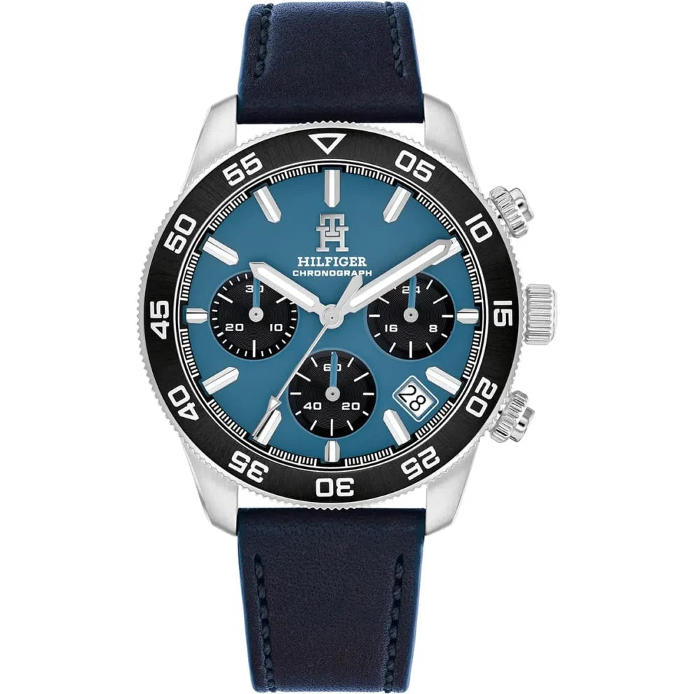 Tommy Hilfiger Men’s Watch 1792187 – Blue Dial, Navy Genuine Leather Strap, 41mm Round Case, Quartz Analog Date Watch