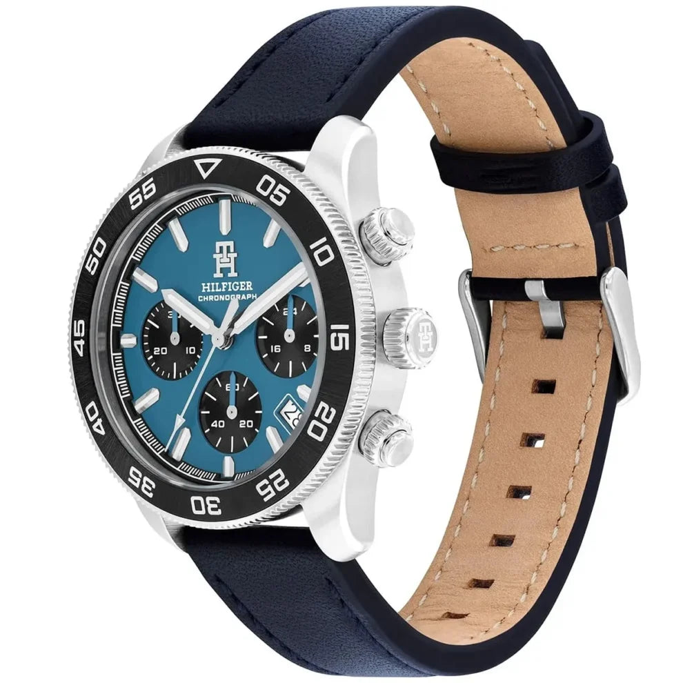 Tommy Hilfiger Men’s Watch 1792187 – Blue Dial, Navy Genuine Leather Strap, 41mm Round Case, Quartz Analog Date Watch