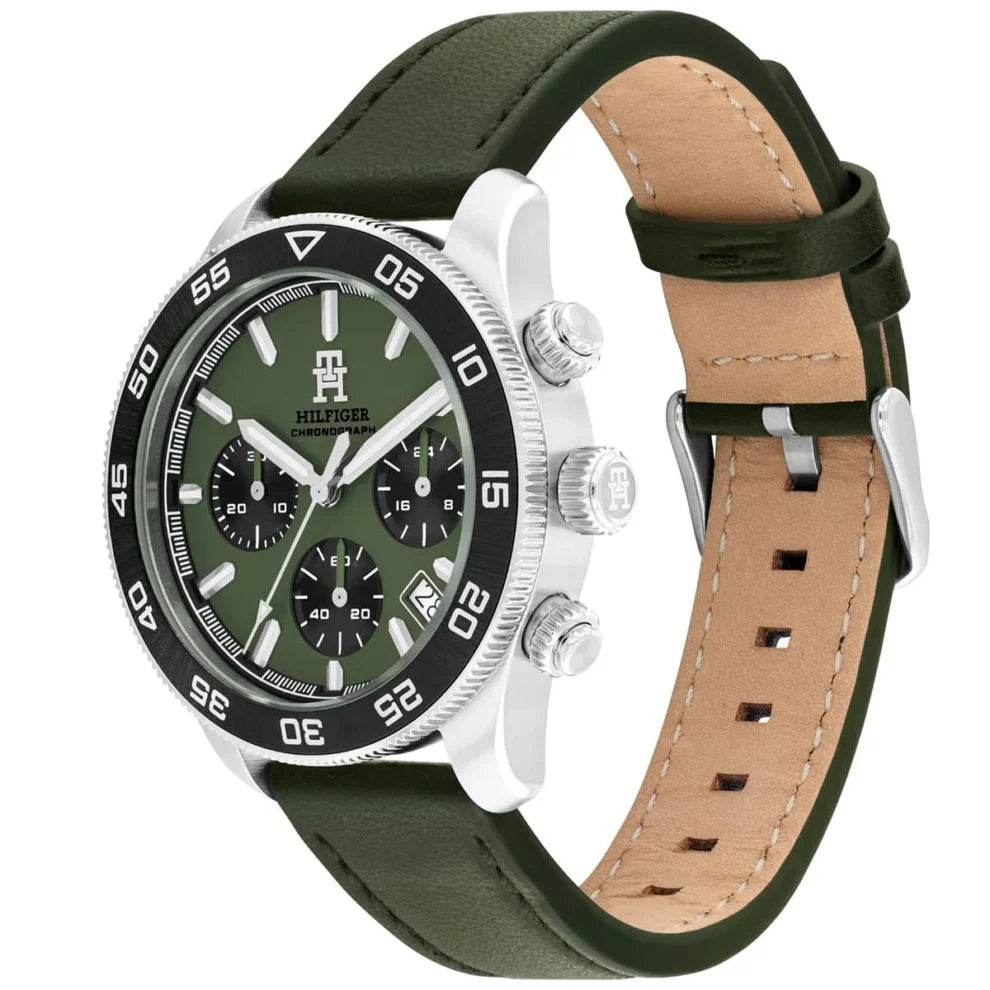 Tommy Hilfiger TH85 1792188 Men’s Green Leather Watch – 41mm Quartz Analog Timepiece with Date Function