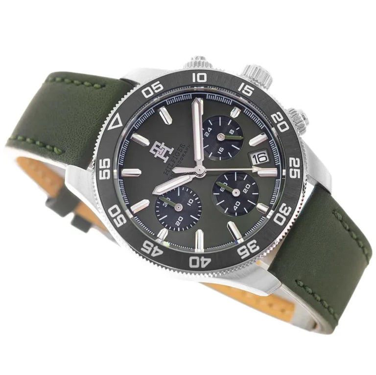 Tommy Hilfiger TH85 1792188 Men’s Green Leather Watch – 41mm Quartz Analog Timepiece with Date Function