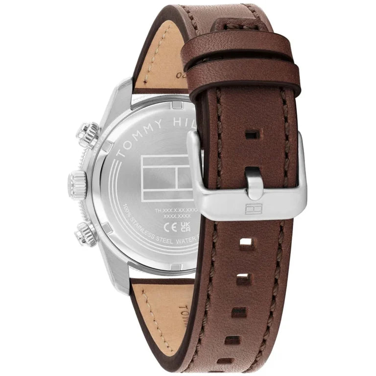 Tommy Hilfiger TH85 1792213 Men’s Brown Leather Watch – 41mm Black Dial Quartz Analog with Date