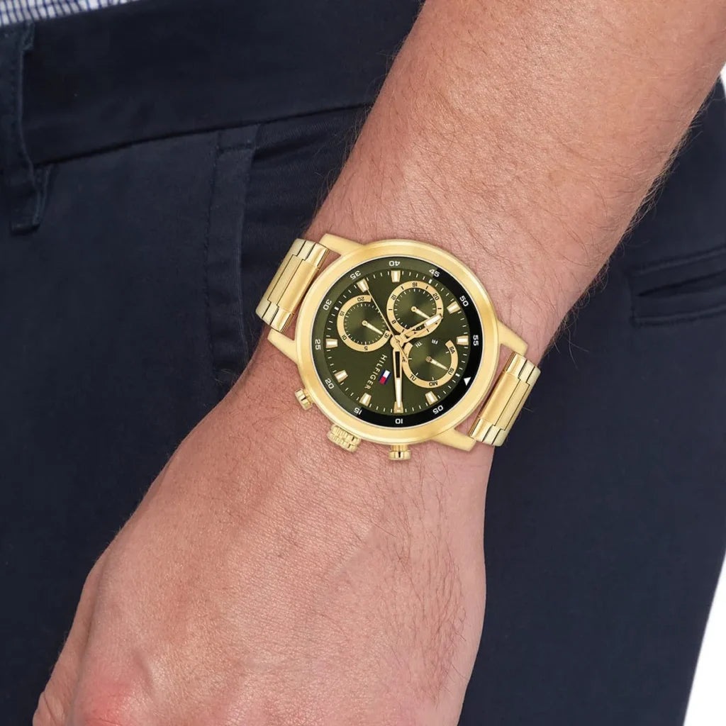 Tommy Hilfiger 1792216 Men’s Watch – Rocky Gold Stainless Steel with Green Dial 46mm