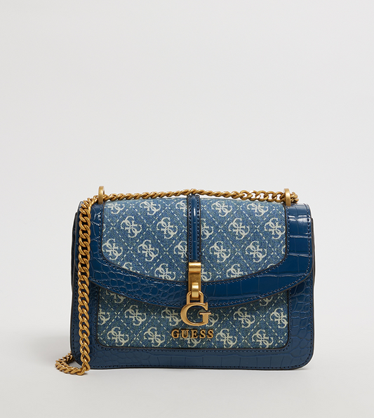GUESS G James Convertible Crossbody Bag – Denim Blue with Croc-Effect Faux Leather