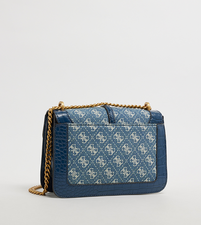 GUESS G James Convertible Crossbody Bag – Denim Blue with Croc-Effect Faux Leather