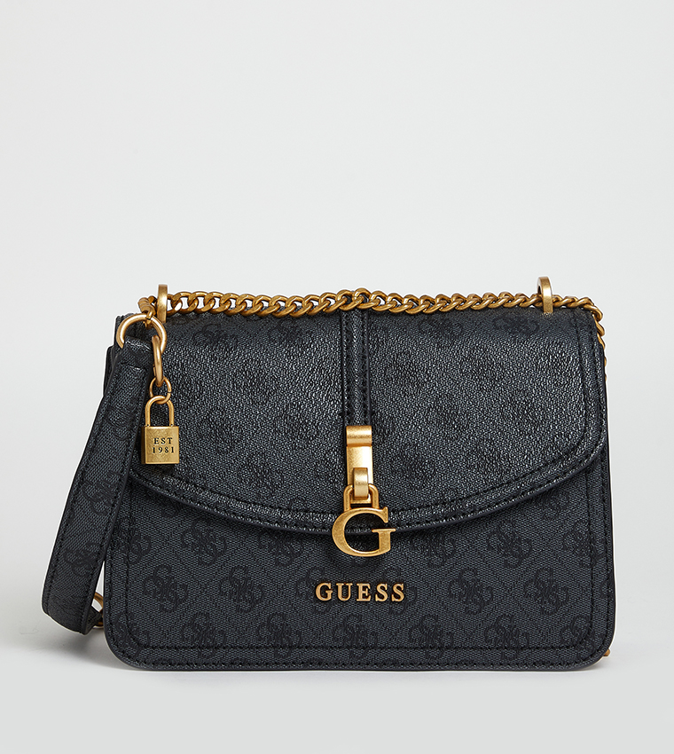 GUESS G James Convertible Crossbody Bag – Grey Quilted Faux Leather with Chain Strap #57