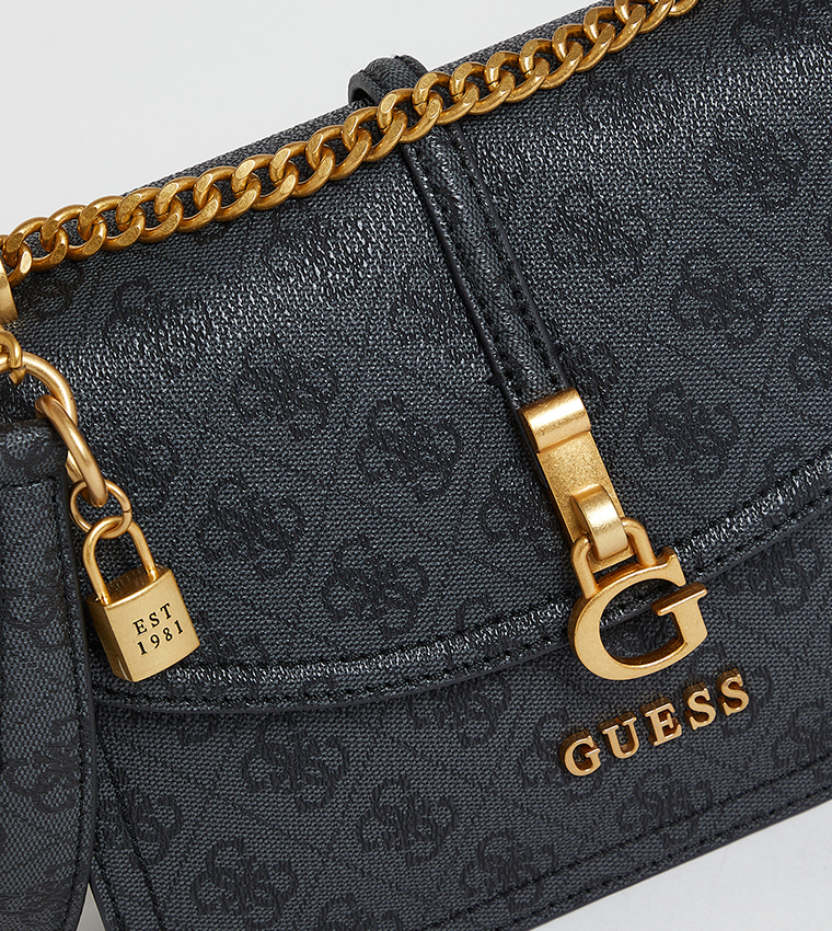GUESS G James Convertible Crossbody Bag – Grey Quilted Faux Leather with Chain Strap #57