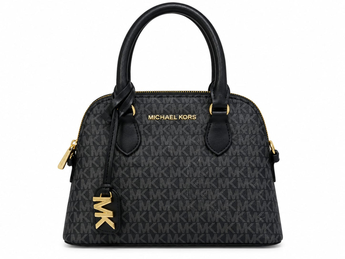 Michael Kors Women's Signature Monogram Dome Satchel Handbag, Black#0045