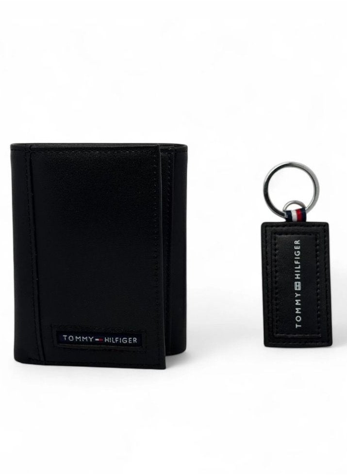 TH Black Leather Wallet-Keychain Set For Men 2#