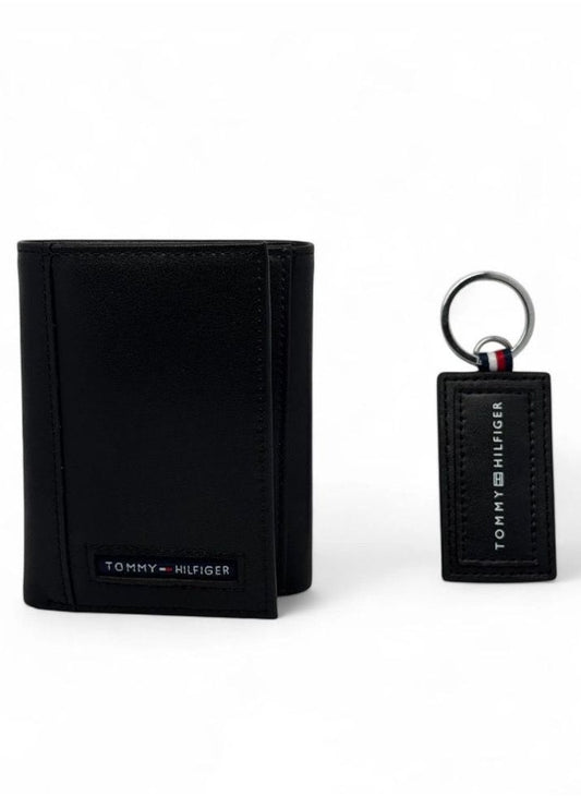 TH Black Leather Wallet-Keychain Set For Men 2#