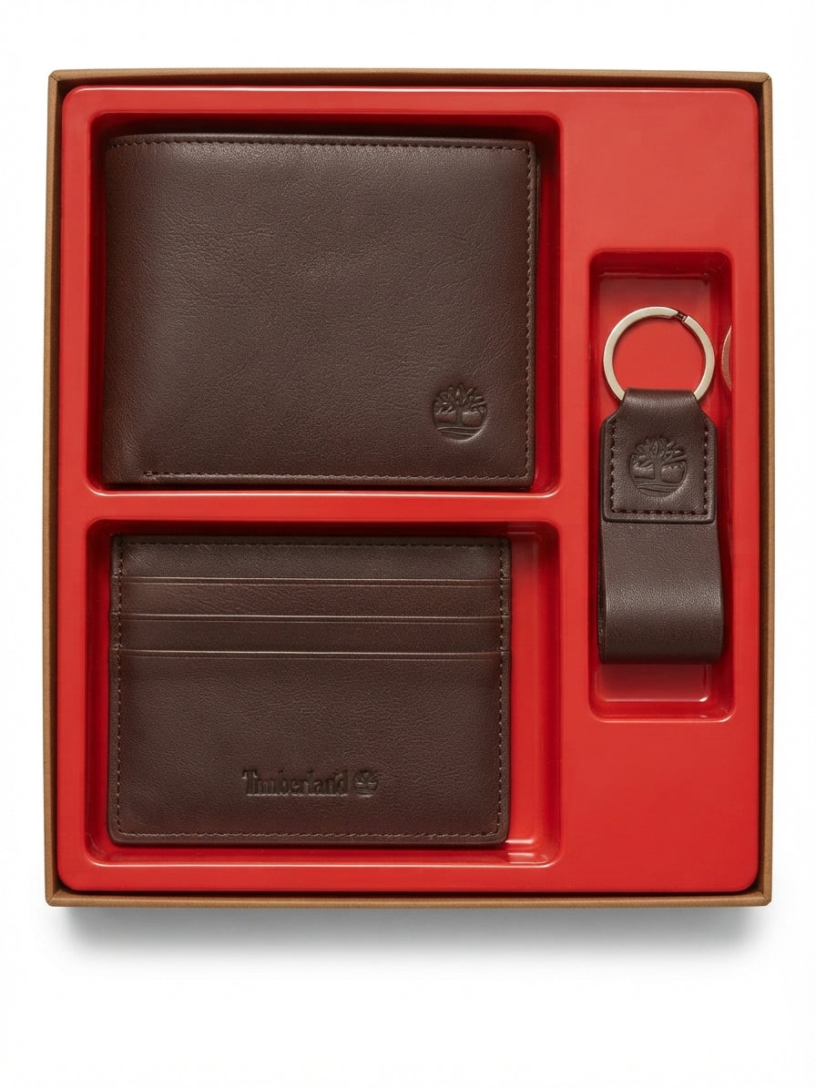 Timberland Men's Leather Bi-fold Wallet, Card Holder, and Keychain Gift Set #0002