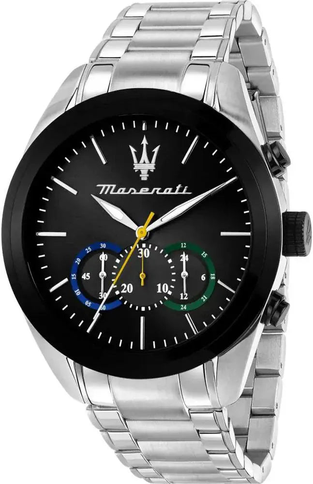 Maserati Traguardo Men's Black Dial Stainless Steel Chronograph Watch - 45mm
