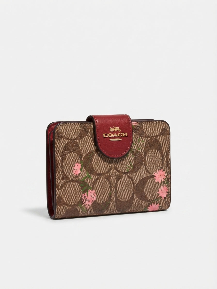 Coach Signature Medium Corner Zip Wallet - Brown/Red