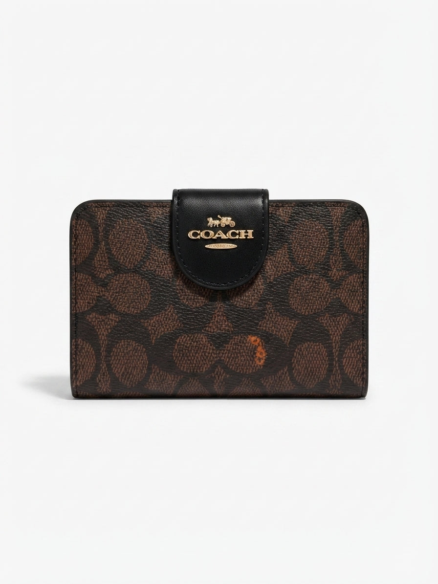 Coach Signature Medium Corner Zip Wallet - Brown/Black