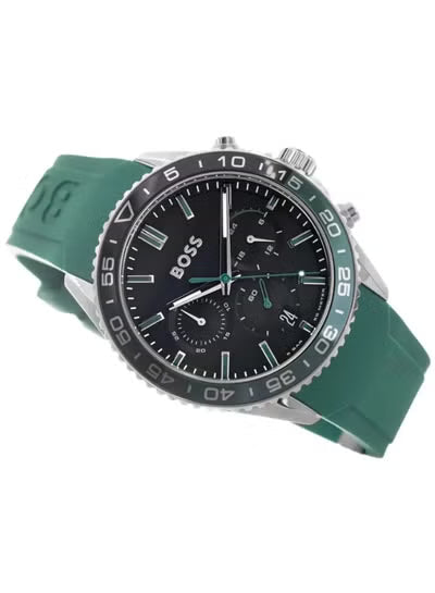 Hugo Boss Runner Men’s Watch 1514246 – Black Dial with Green Silicone Strap